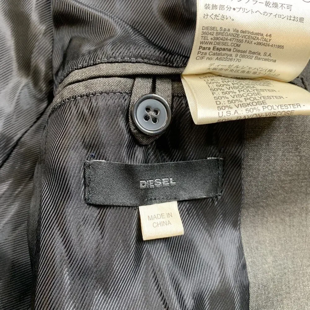 Diesel‎ Blazer Mens 38 (EU 48) Graphite Slim Fit Two Button Front Notch Lapel